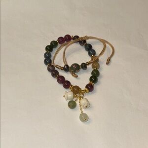 Multicolor Beaded Bracelet Set with Gold Accents